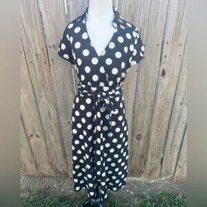 R B Collection women's v neck black/cream polka dot dress size 8